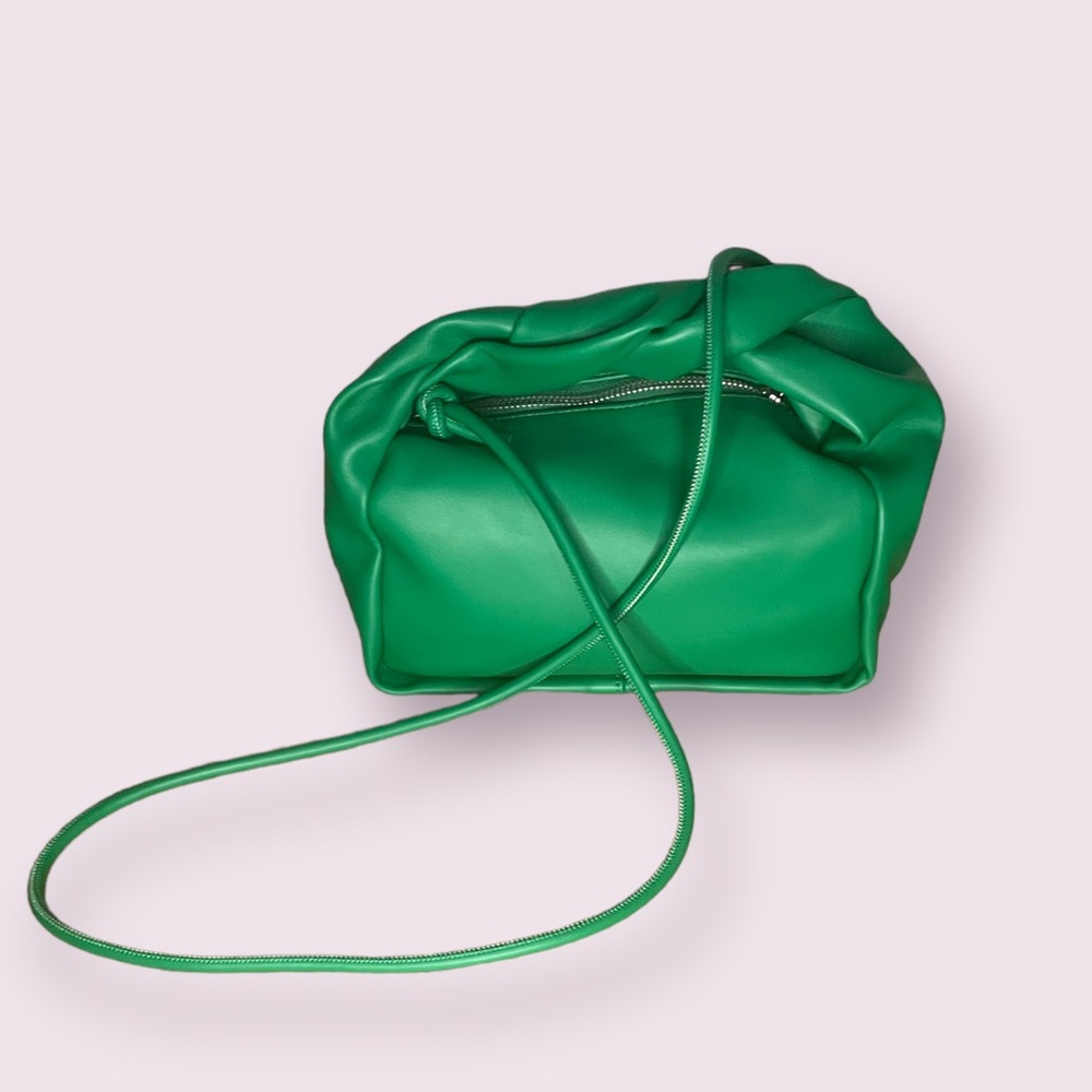 Green leather satchel/ crossbody bag